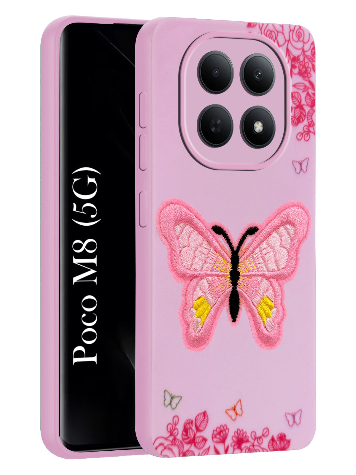 For Poco M8 5G Back Cover Case (Soft Butterfly Embroidery | Women Teen Girls | Camera Protection| Matte Silicone)