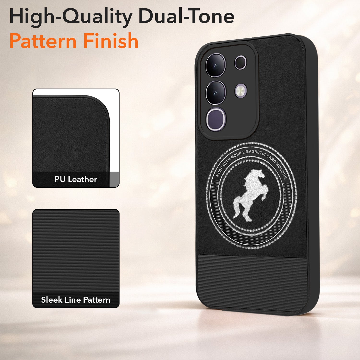 For Vivo T4x | Vivo Y31 Pro Back Cover Case PU Leather Finish (Professional Minimalist Texture | MagSafe Compatile | Camera Protection | Sleek Sober Formal)