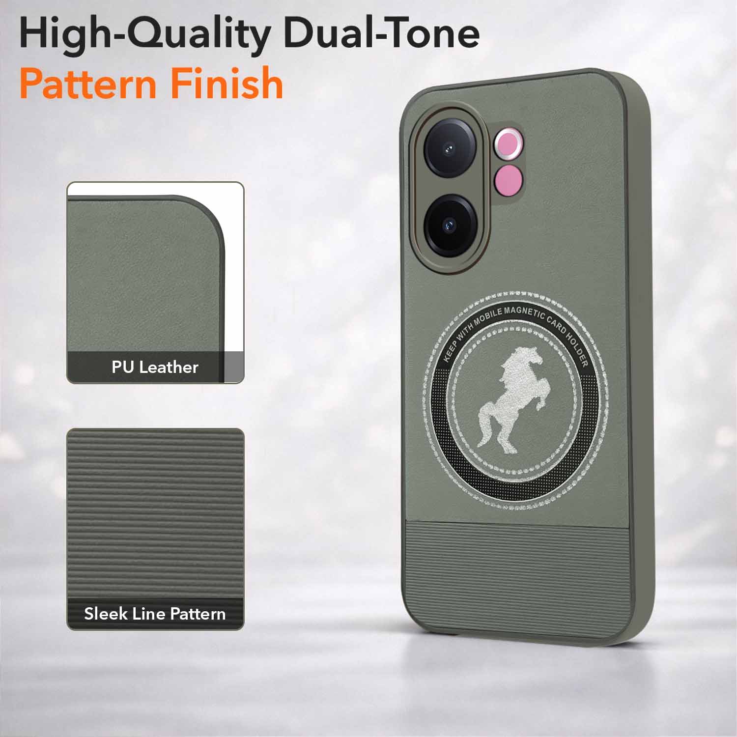 For Vivo V60e Back Cover Case PU Leather Finish (Professional Minimalist Texture | MagSafe Compatile | Camera Protection | Sleek Sober Formal)