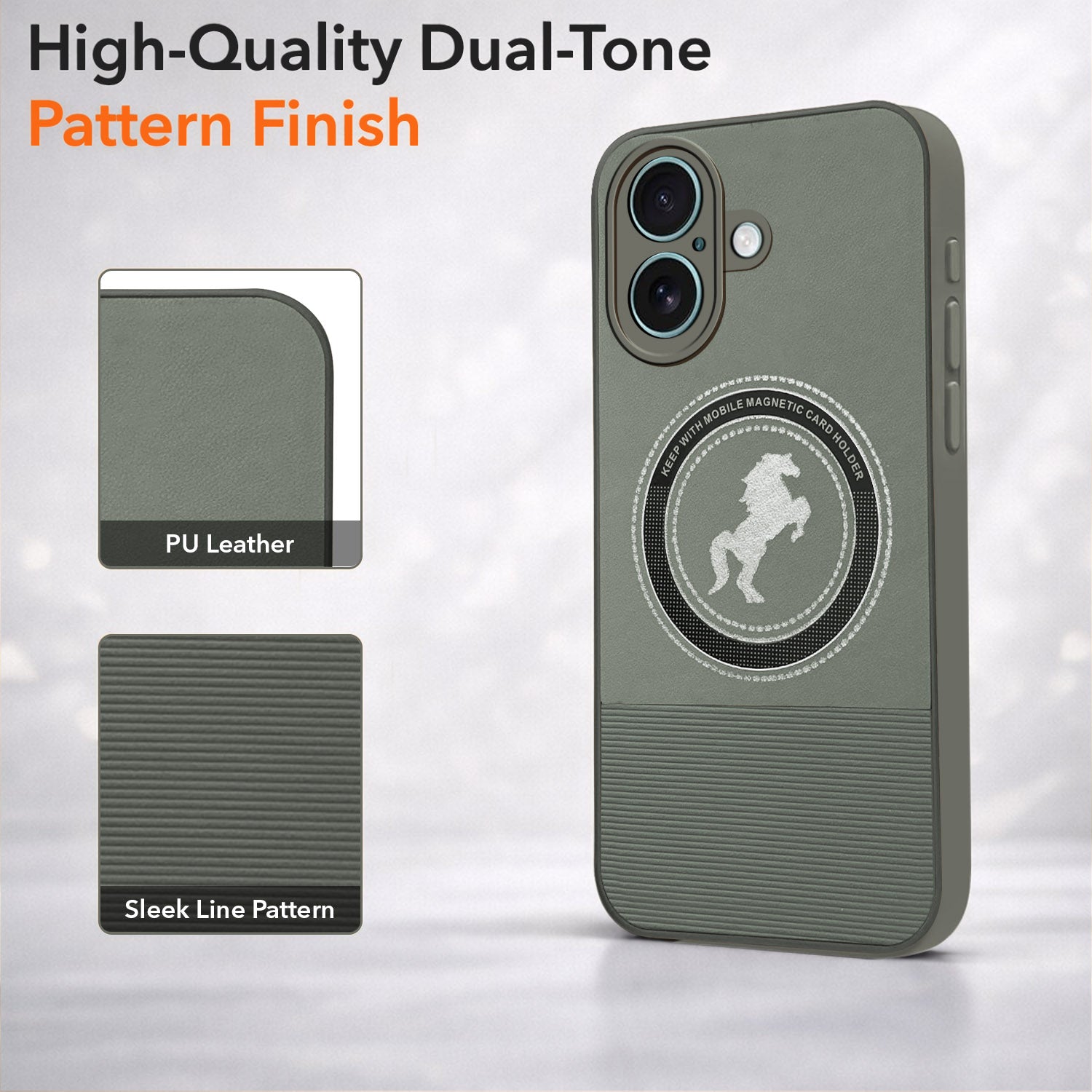 For Apple iPhone 16 Back Cover Case PU Leather Finish (Professional Minimalist Texture | MagSafe Compatile | Camera Protection | Sleek Sober Formal)