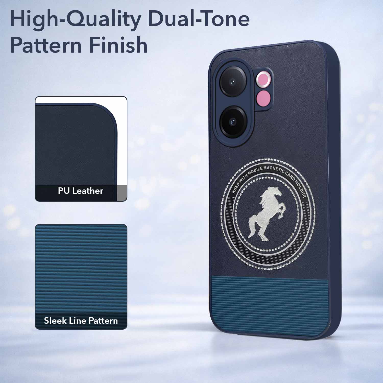 For Vivo V60e Back Cover Case PU Leather Finish (Professional Minimalist Texture | MagSafe Compatile | Camera Protection | Sleek Sober Formal)