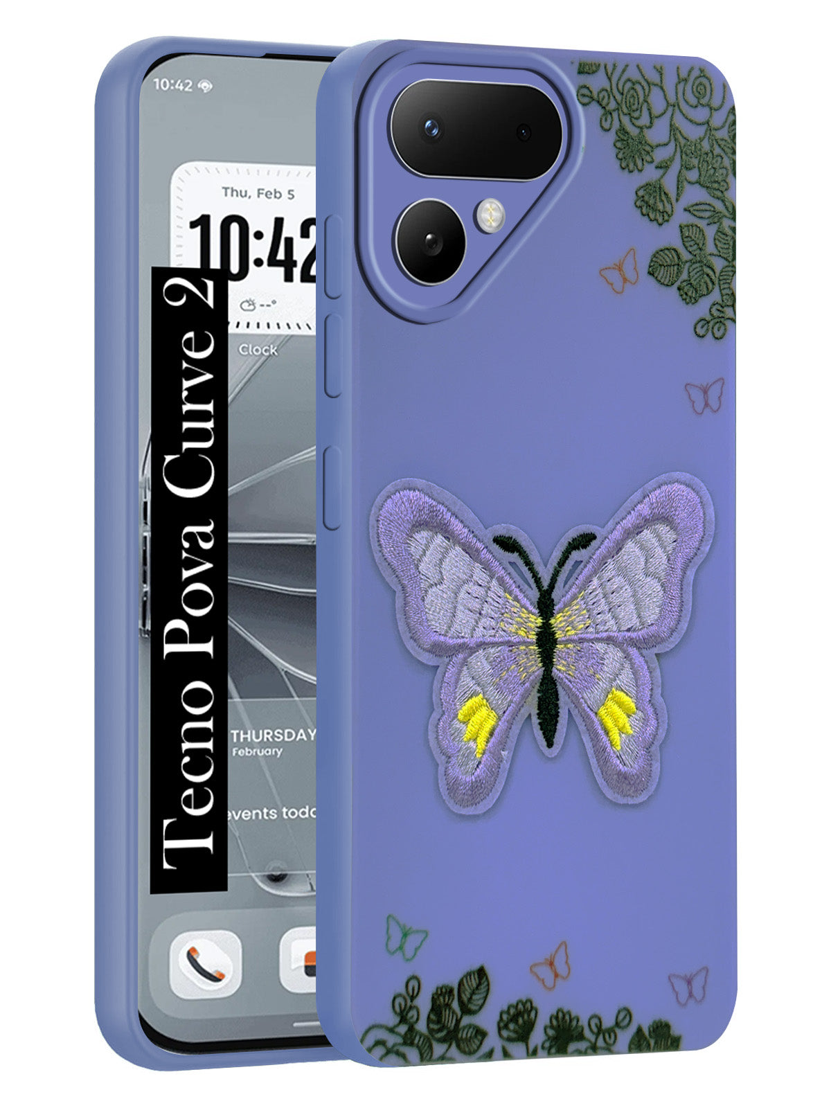 For Tecno Pova Curve 2 Back Cover Case (Soft Butterfly Embroidery | Women Teen Girls | Camera Protection| Matte Silicone)