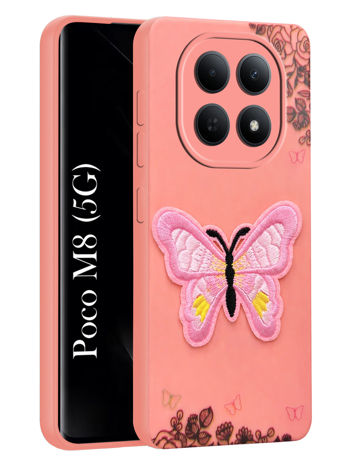 For Poco M8 5G Back Cover Case (Soft Butterfly Embroidery | Women Teen Girls | Camera Protection| Matte Silicone)