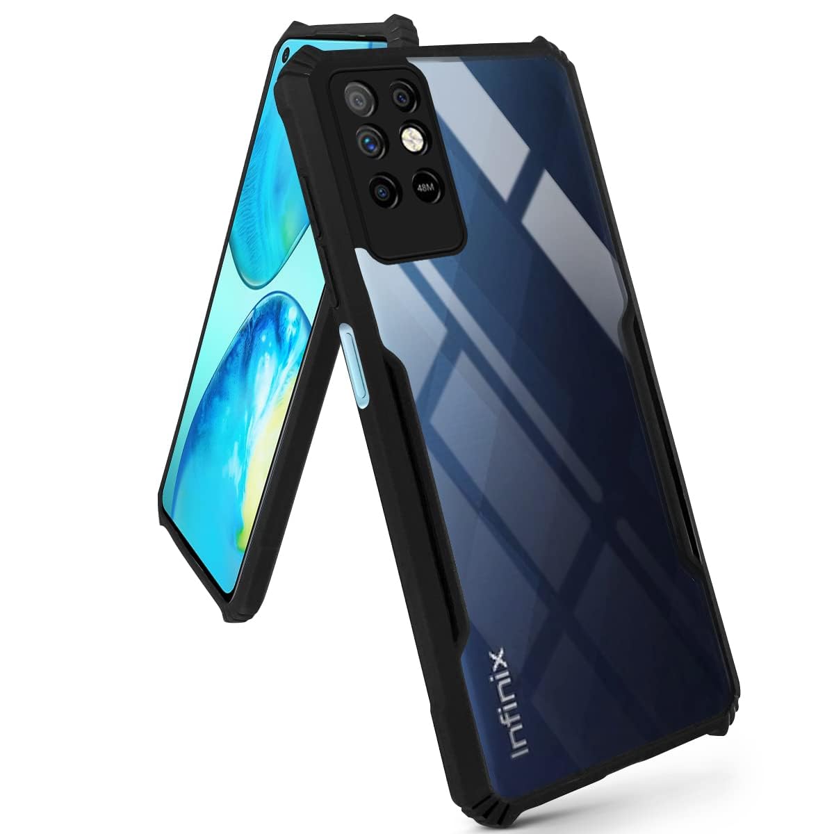 For Infinix Note 8i Back Cover Case (Shockproof with Polycarbonate Clear Panel | Professional Black)