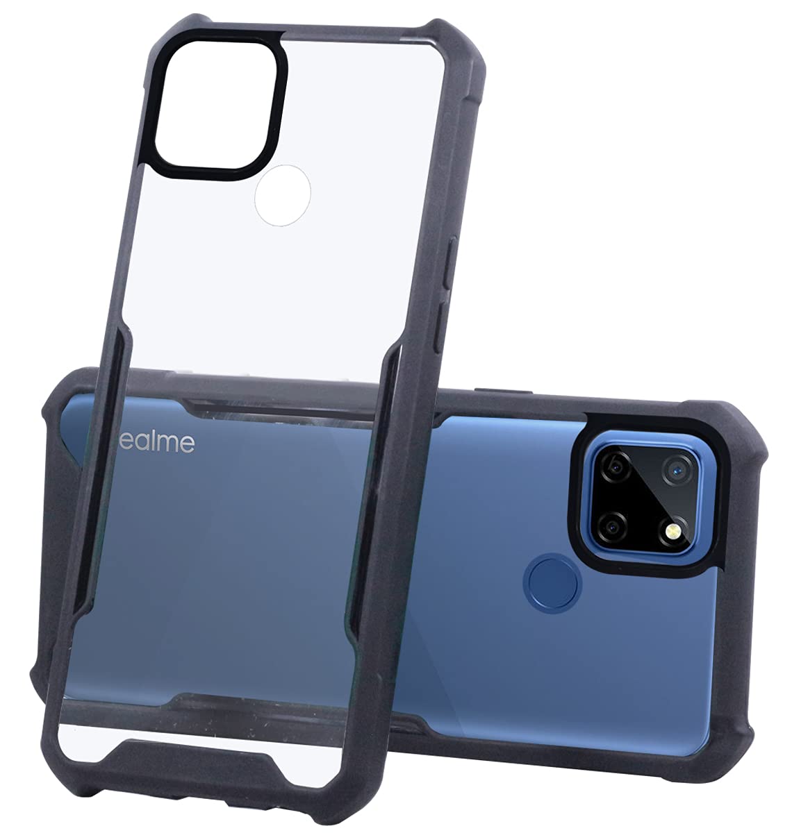 For Realme C25 Back Cover Case (Crystal Glass Back | Camera Protection | Shockproof Bumpers)