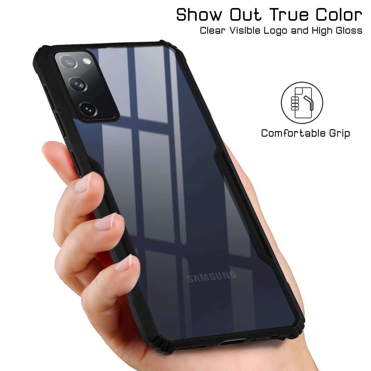 For Samsung Galaxy S20 Back Cover Case (Crystal Glass Back | Camera Protection | Shockproof Bumpers | Professional Black)