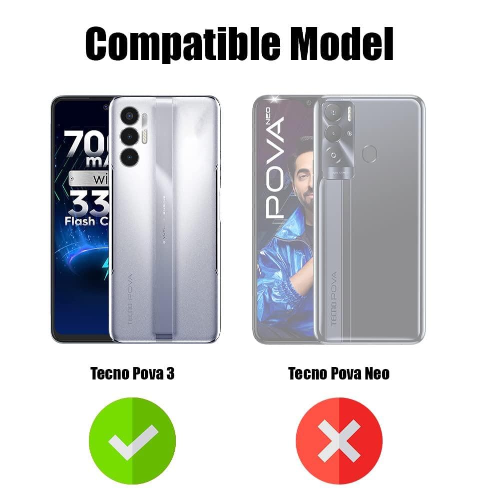For Tecno Pova 3 Back Cover Case (Sliding Shutter Camera Protection | Polycarbonate |Ring Holder Kickstand)