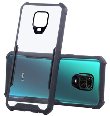 For Redmi Note 9 Pro | 9 Pro Max | Note 10 Lite Back Cover Case (Crystal Glass Back | Camera Protection | Shockproof Bumpers | Professional Black)