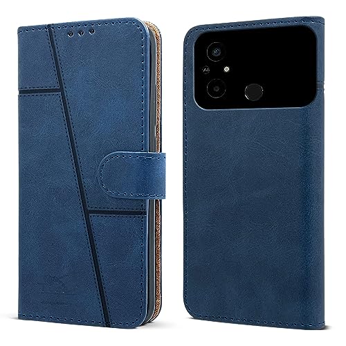 For Poco C55 Flip Cover Case(Stitched Leather with Magnetic Closure)