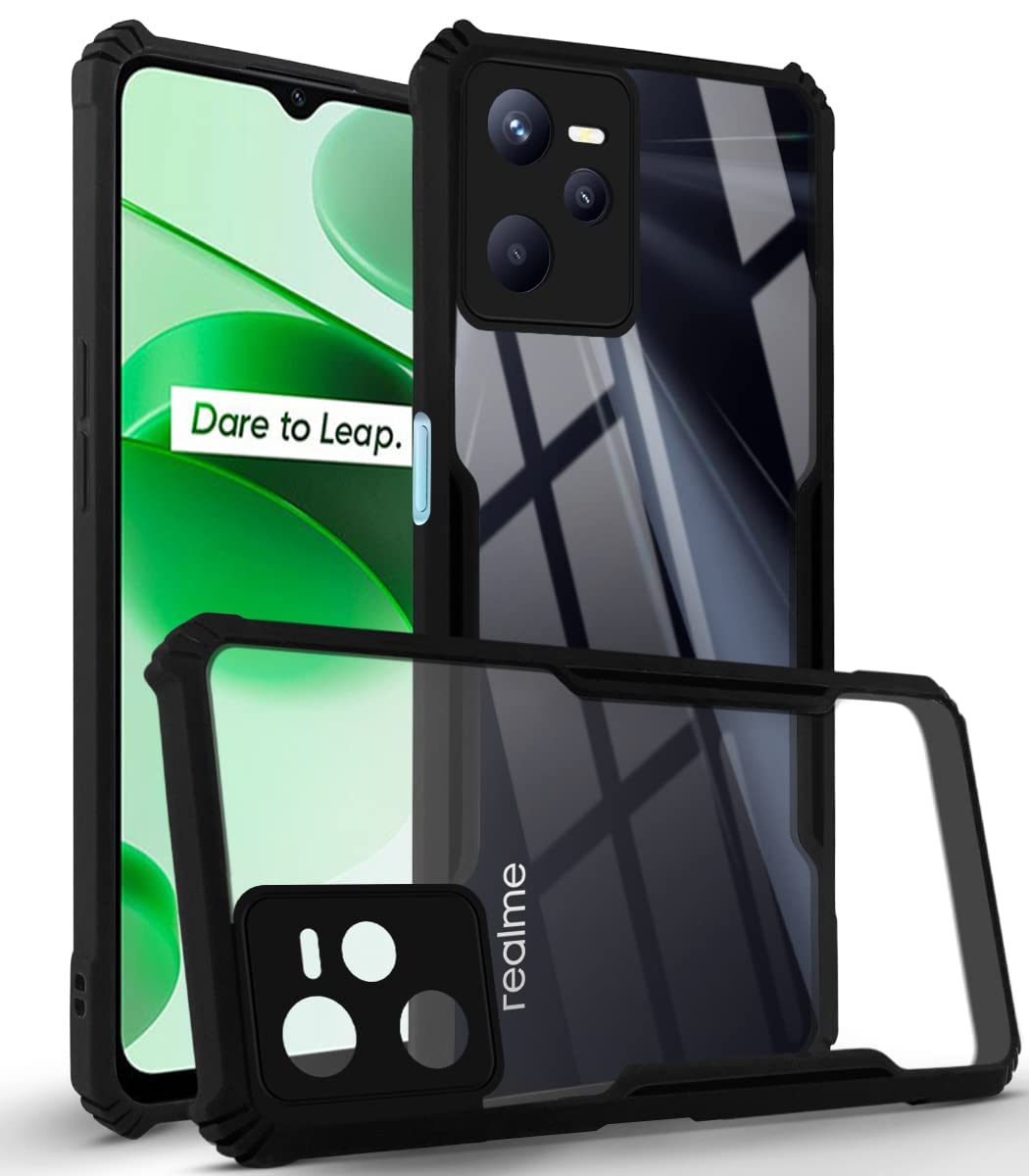 For Realme C35 Back Cover Case (Crystal Glass Back | Camera Protection | Shockproof | Professional Black)