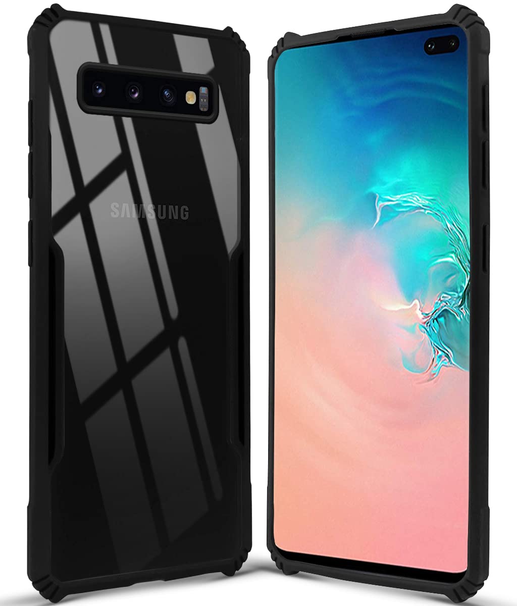 For Samsung Galaxy S10 Plus Back Cover Case ( Crystal Glass Back | Camera Protection | Shockproof Bumpers | Professional Black)