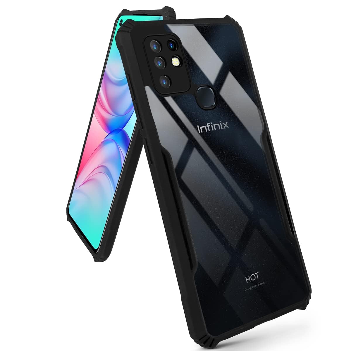 For Infinix Hot 10 Back Cover Case (Shockproof with Polycarbonate Clear Panel)