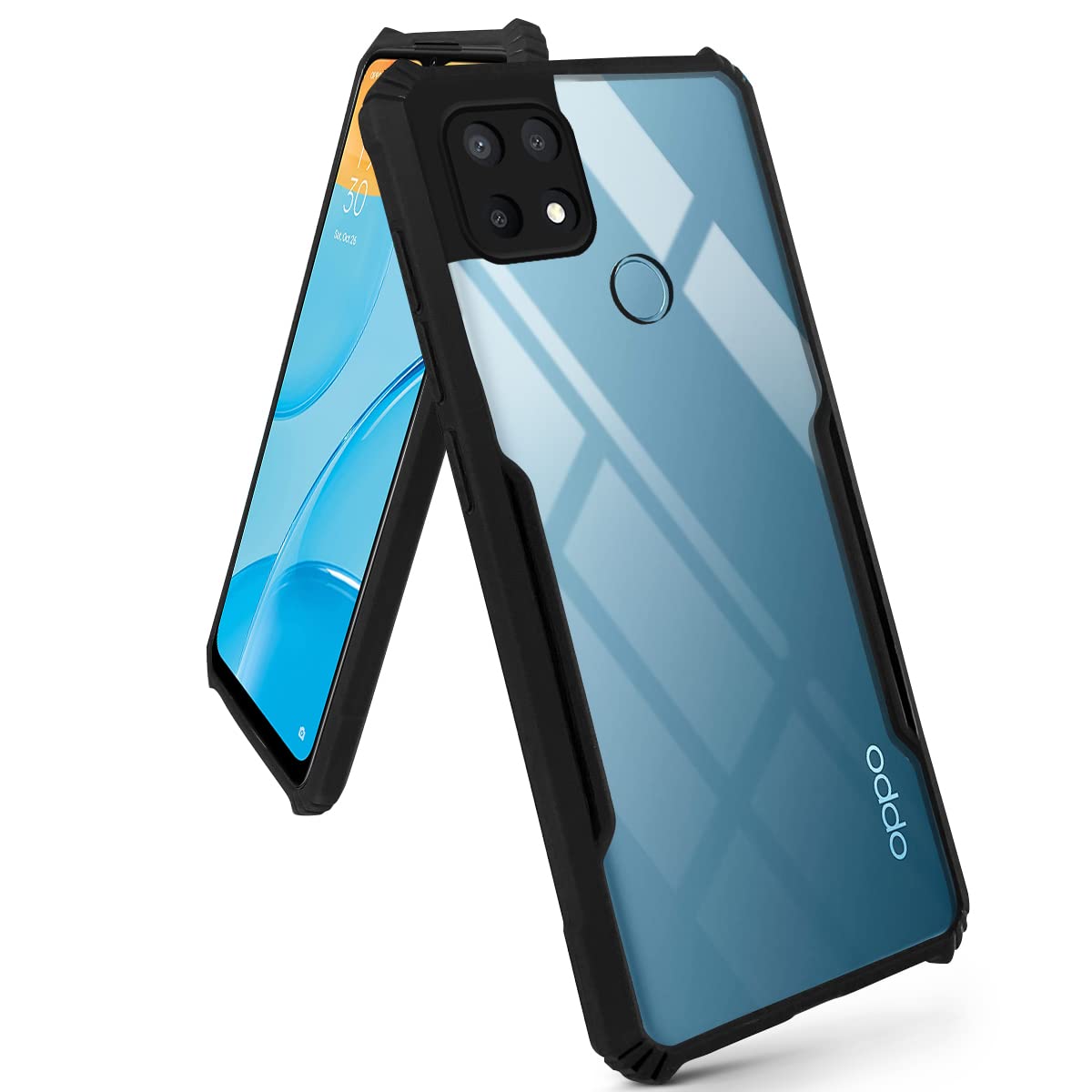 For Oppo A15 | Oppo A15s Back Cover Case (Crystal Glass Back | Camera Protection | Shockproof Bumpers)