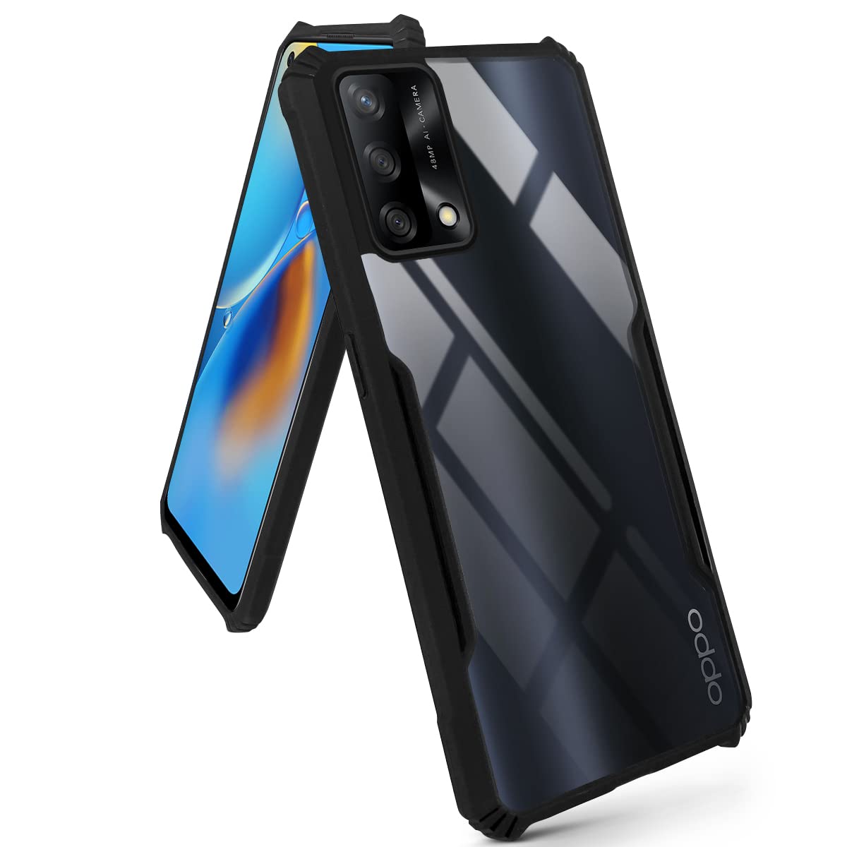For Oppo F19 | F19s Back Cover Case (Crystal Glass Back | Camera Protection | Shockproof Bumpers)