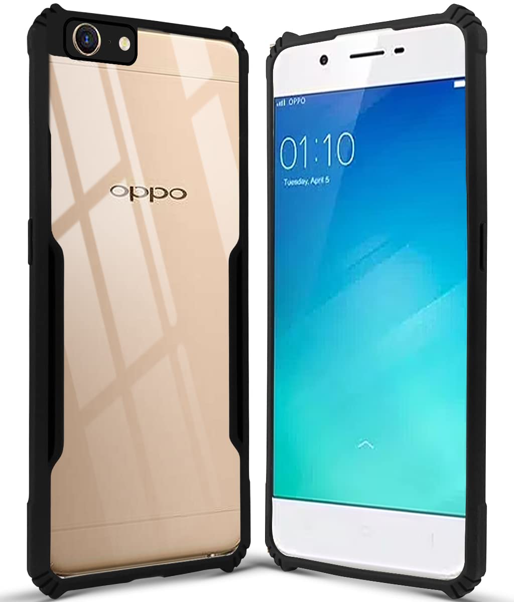 For Oppo A57 Back Cover Case (Shockproof with Polycarbonate Clear Panel | Professional Black)