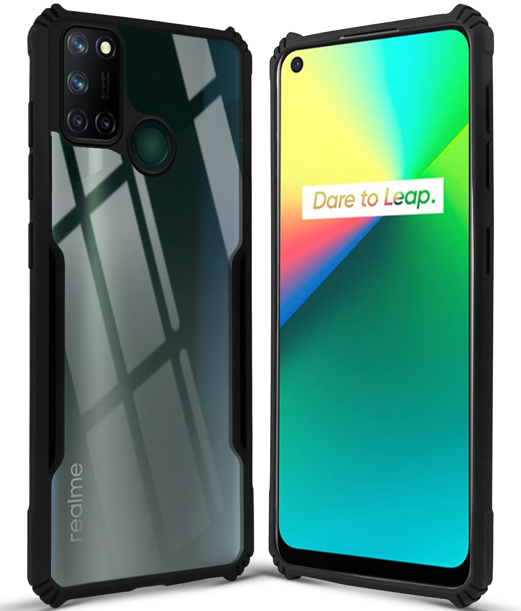 For Realme 7i Back Cover Case ( Shockproof with Polycarbonate Clear Panel | Professional Black)