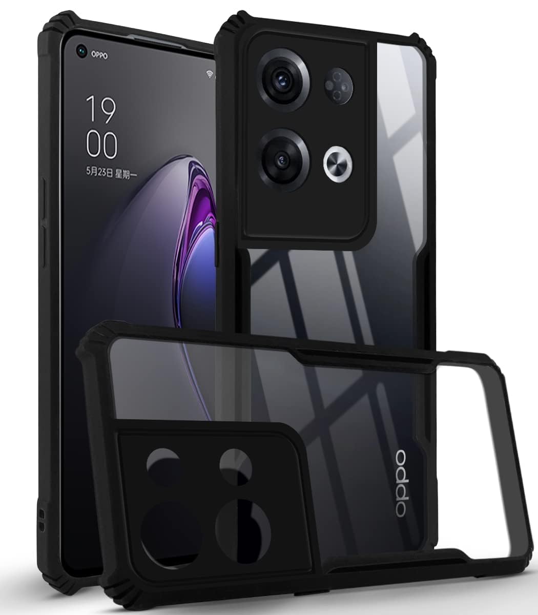 For Oppo Reno8 Pro 5G | Reno 8 Pro 5G Back Case Cover (Polycarbonate Clear Panel with Shockproof | Professional Black)