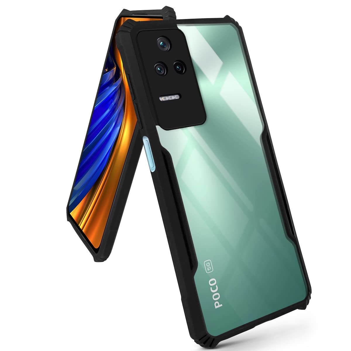 For Poco F4 5G Back Cover Case ( Crystal Glass Back | Camera Protection | Shockproof Bumpers | Professional Black)