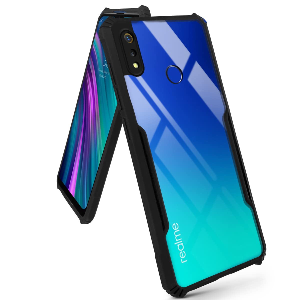For Realme 3 | Realme 3i Back Case Cover (Shockproof with Polycarbonate Clear Panel | Professional Black)