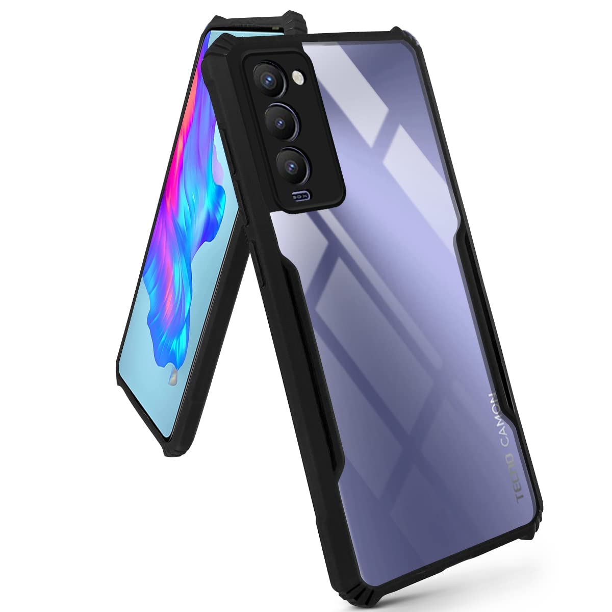 For Tecno Camon 18 Back Cover Case (Crystal Glass Back | Shockproof Bumpers)