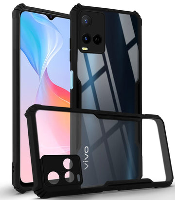 For Vivo Y21 2021 Back Cover Case (Crystal Glass Back | Camera Protection | Shockproof Bumpers)
