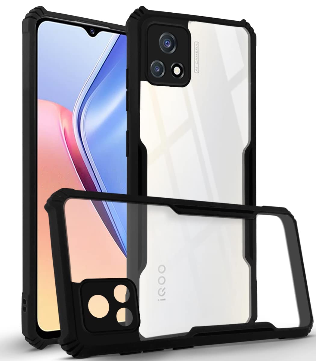 For Vivo iQOO U3 | iQOO U3x Back Cover Case (Crystal Glass Back | Camera Protection | Shockproof Bumpers | Professional Black)