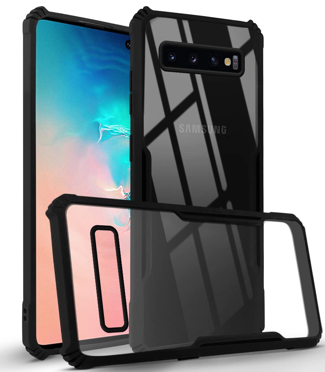 For Samsung Galaxy S10 Plus Back Cover Case ( Crystal Glass Back | Camera Protection | Shockproof Bumpers | Professional Black)