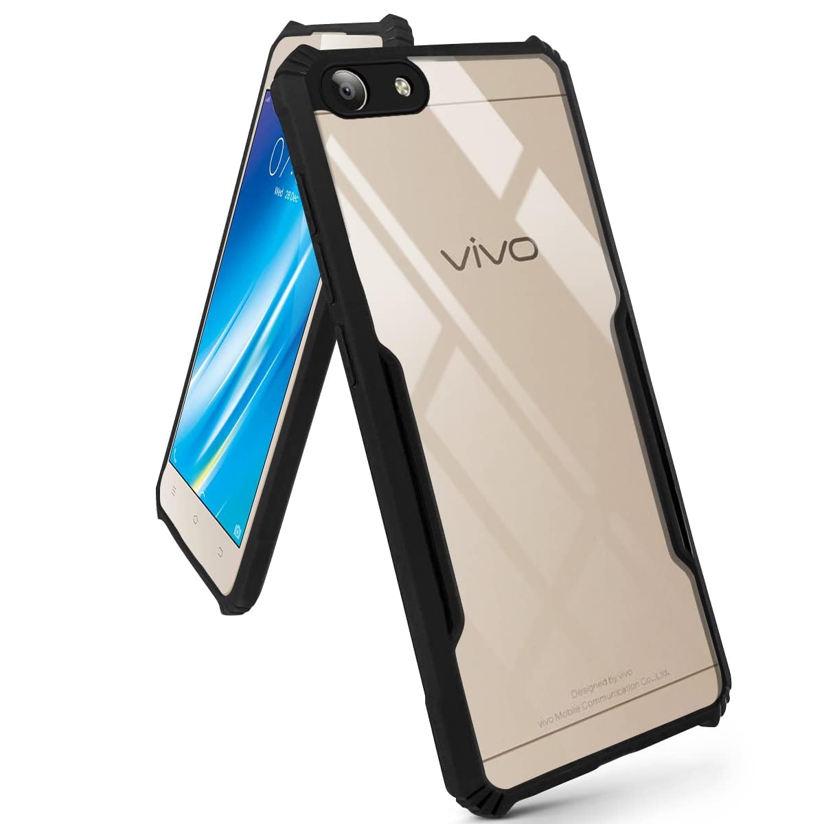 For Vivo Y53 Back Cover Case(Shockproof with Polycarbonate Clear Panel | Professional Black)
