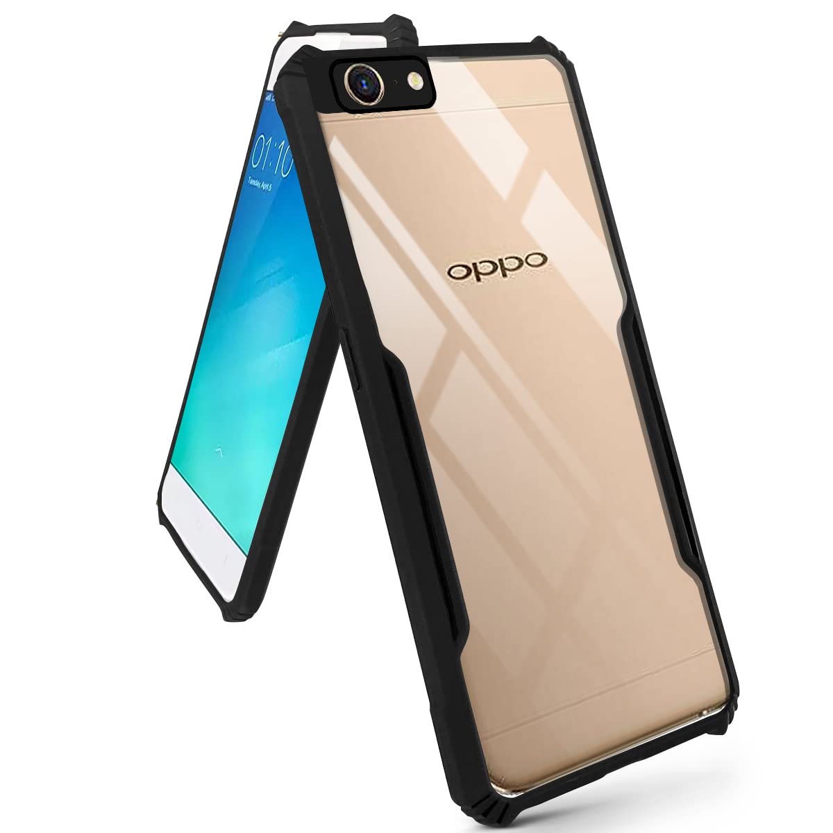 For Oppo A57 Back Cover Case (Shockproof with Polycarbonate Clear Panel | Professional Black)