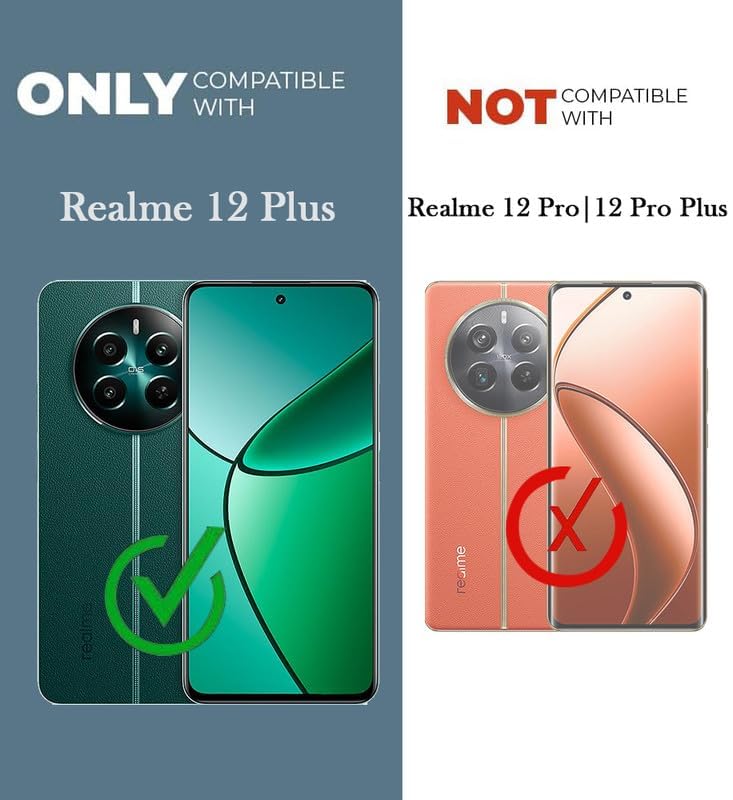 For Realme 12 Plus Flip Cover Case (Stitched Leather with Magnetic Closure)
