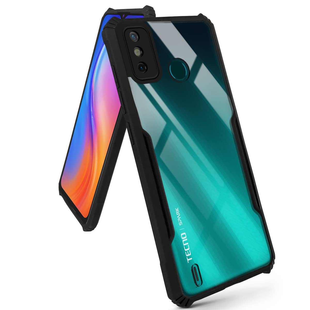 For Tecno Spark 6 Go Back Cover Case (Crystal Glass Back | Camera Protection | Shockproof Bumpers)