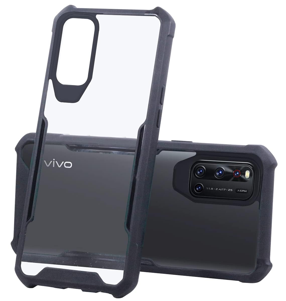 For Vivo V19 Back Case Cover (Shockproof with Polycarbonate Clear Panel | Professional Black)