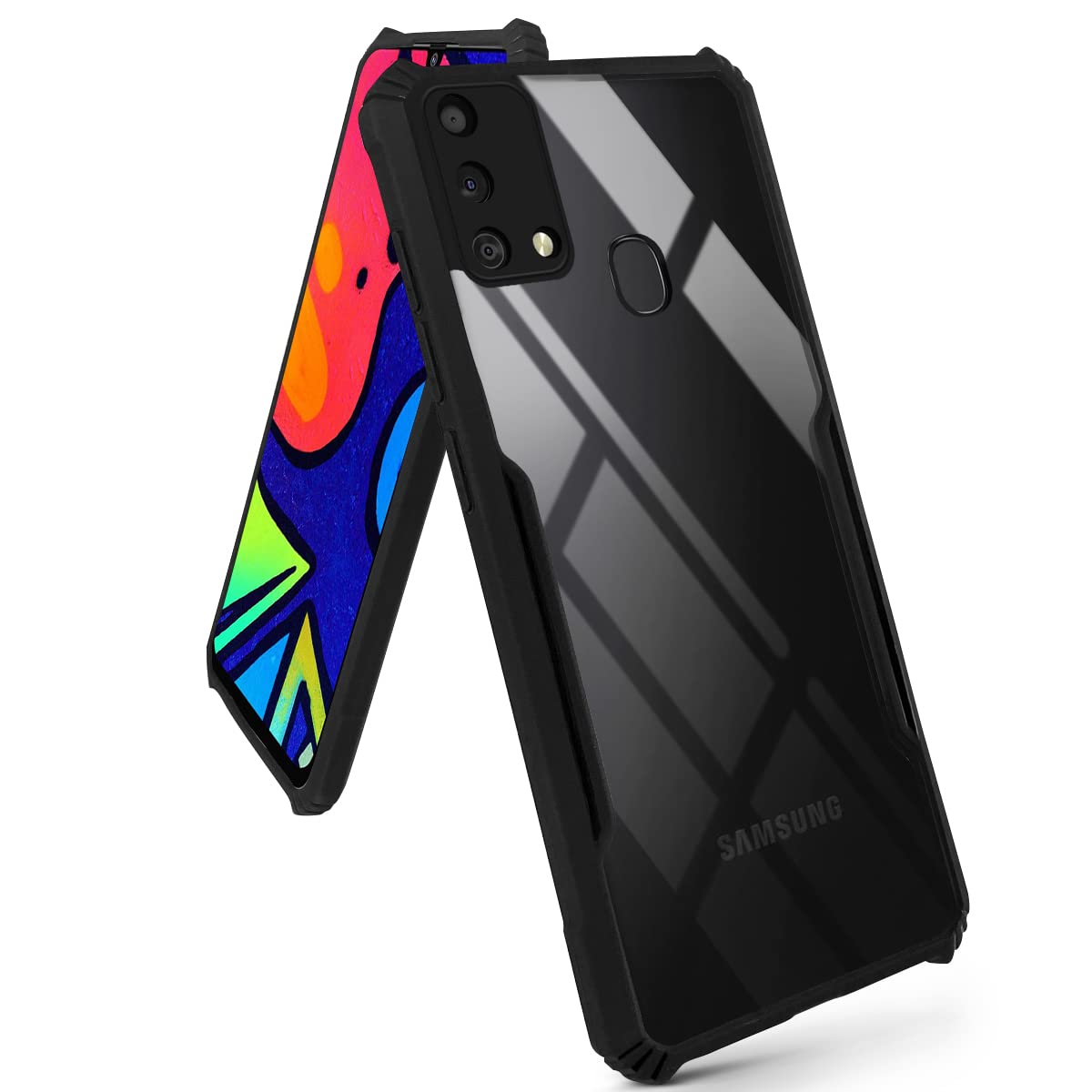 For Samsung Galaxy M21s Back Case Cover (Crystal Glass Back | Camera Protection | Shockproof Bumpers | Professional Black)
