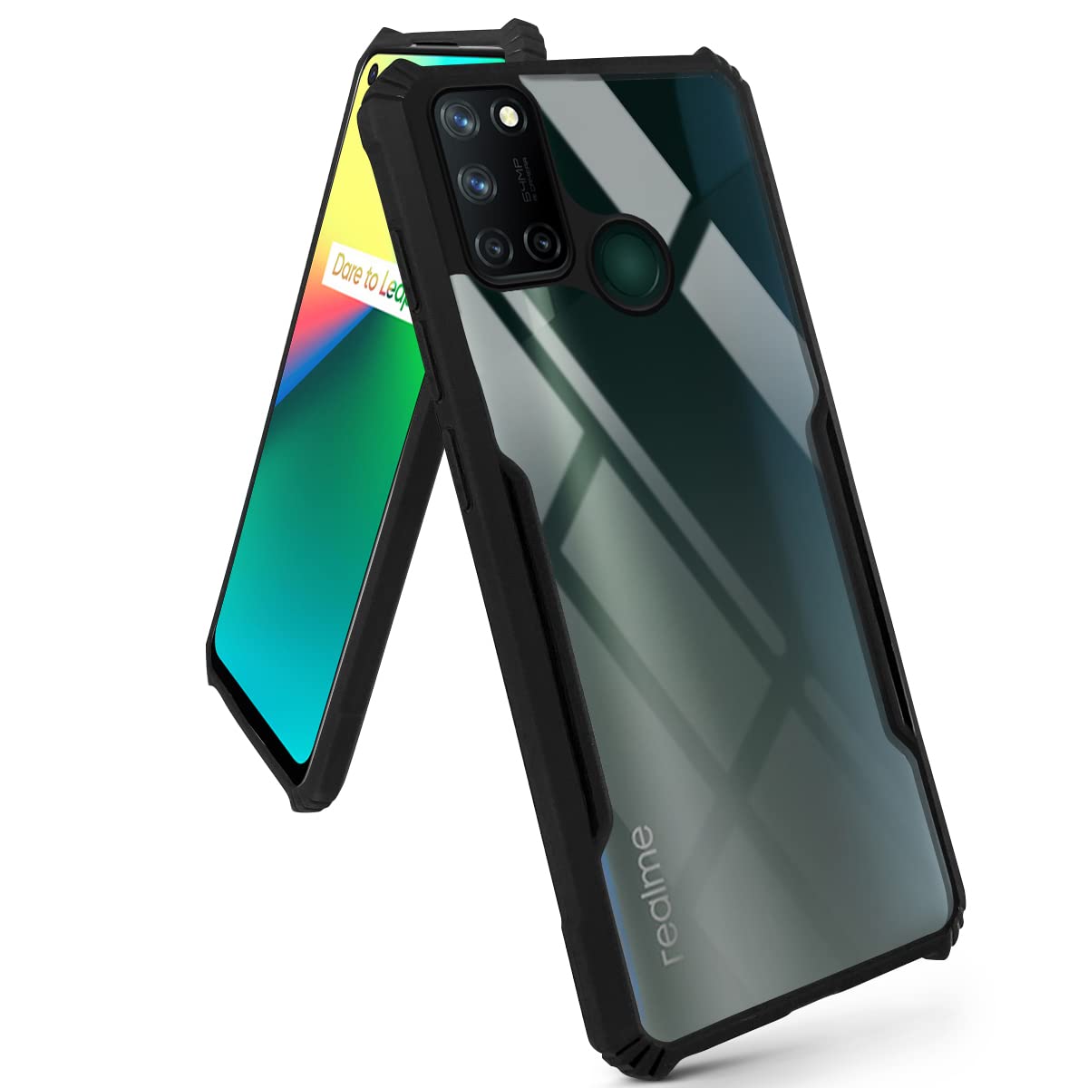 For Realme 7i Back Cover Case ( Shockproof with Polycarbonate Clear Panel | Professional Black)