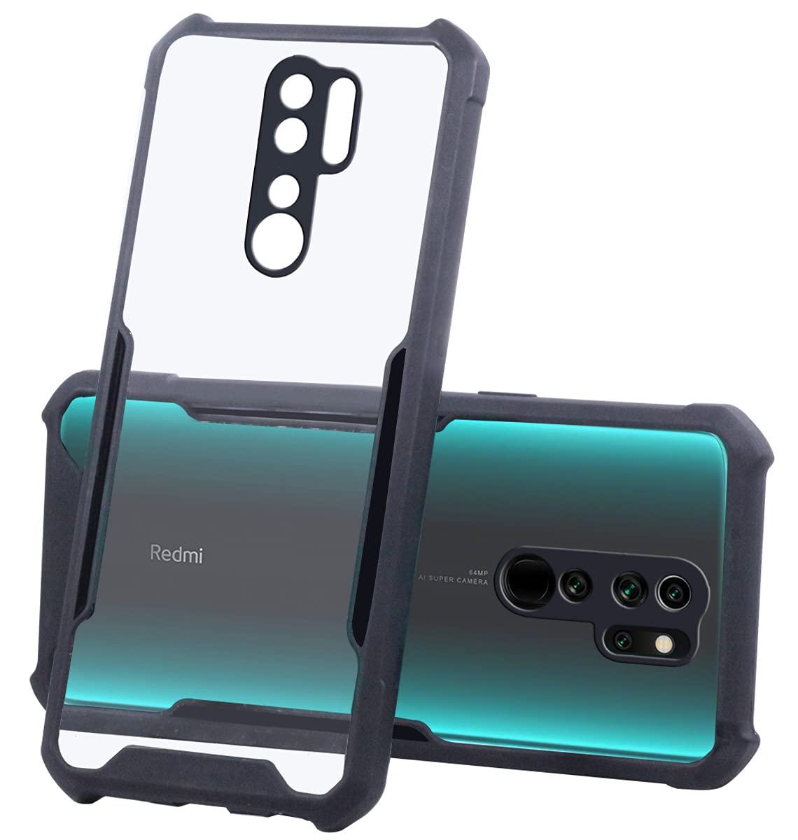 For Xiaomi Mi Redmi Note 8 Pro Back Cover Case  (Crystal Glass Back | Camera Protection | Shockproof Bumpers)