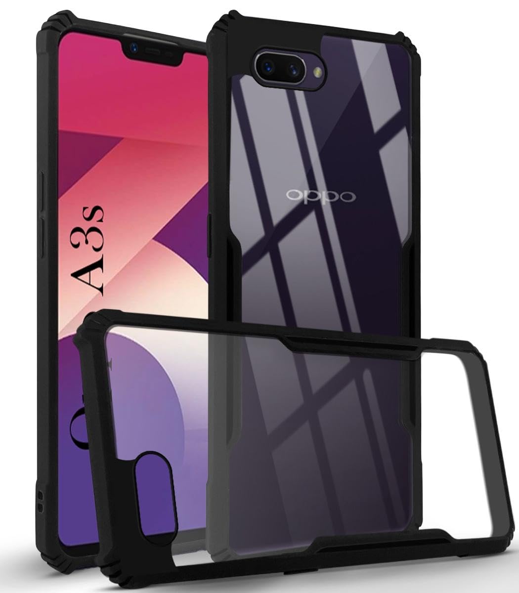 For Oppo A3s Back Cover Case (Shockproof with Polycarbonate Clear Panel)