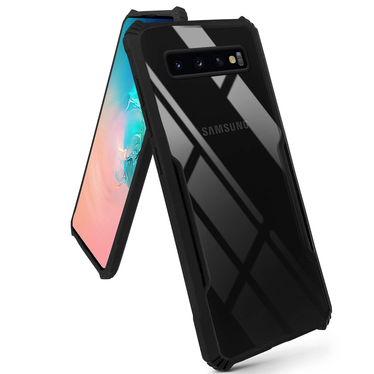 For Samsung Galaxy S10 Plus Back Cover Case ( Crystal Glass Back | Camera Protection | Shockproof Bumpers | Professional Black)