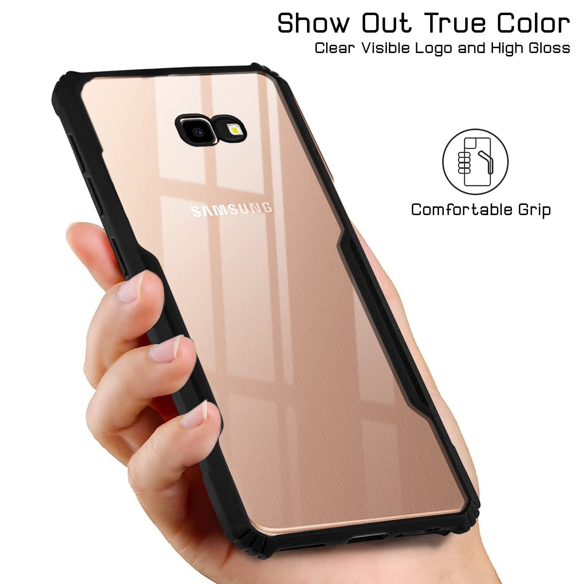 For Samsung Galaxy J4 Plus Back Cover Case (Crystal Glass Back | Shockproof Bumpers)