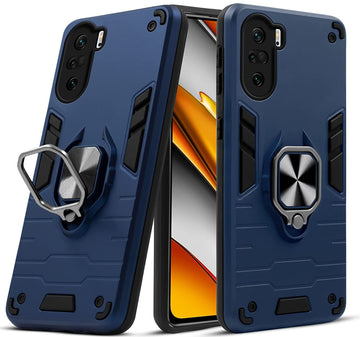 For Poco F3 Back Cover Case (Dual Layer Hybrid Armor | Ring Holder & Kickstand in-Built | 360 Degree Shockproof)