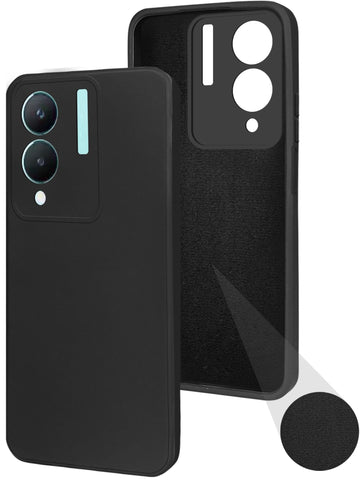 For VIVO Y28 5G Back Cover Case (Matte Finish Silicone with Inside Fiber Cloth |Black)