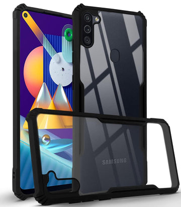 For Samsung Galaxy M11  Back Cover Case ( Shockproof Polycarbonate Clear Panel | Professional Black)