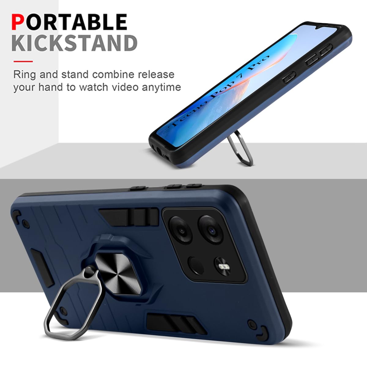 For Tecno POP 7 Pro Back Cover Case (Shockproof Polycarbonate Dual Layer Hybrid Armor)