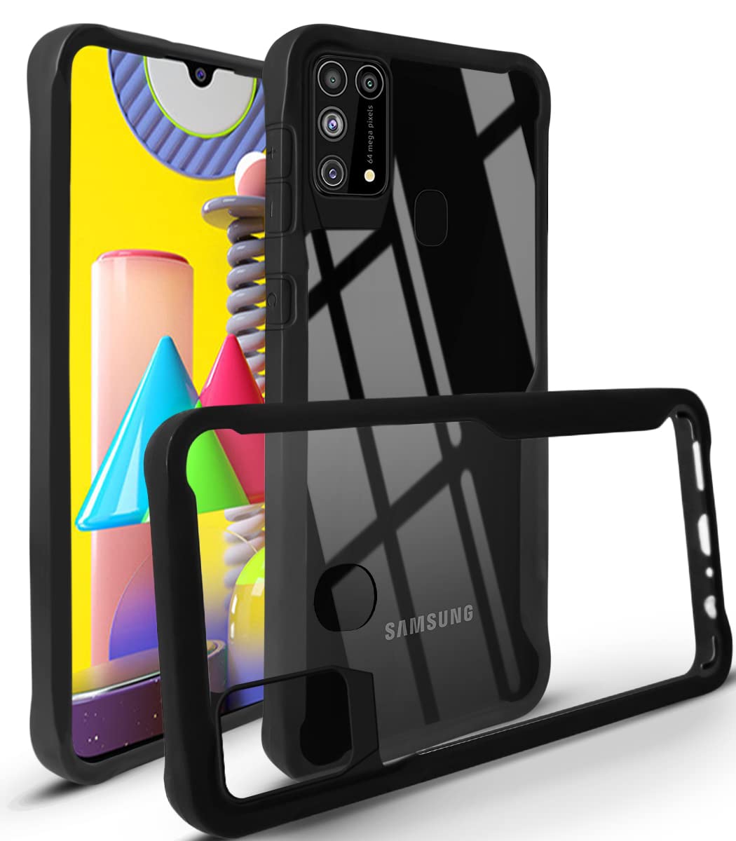 For Samsung Galaxy M31 | M31 Prime Edition Back Cover Case (Shockproof with Polycarbonate Clear Panel | Professional Black)