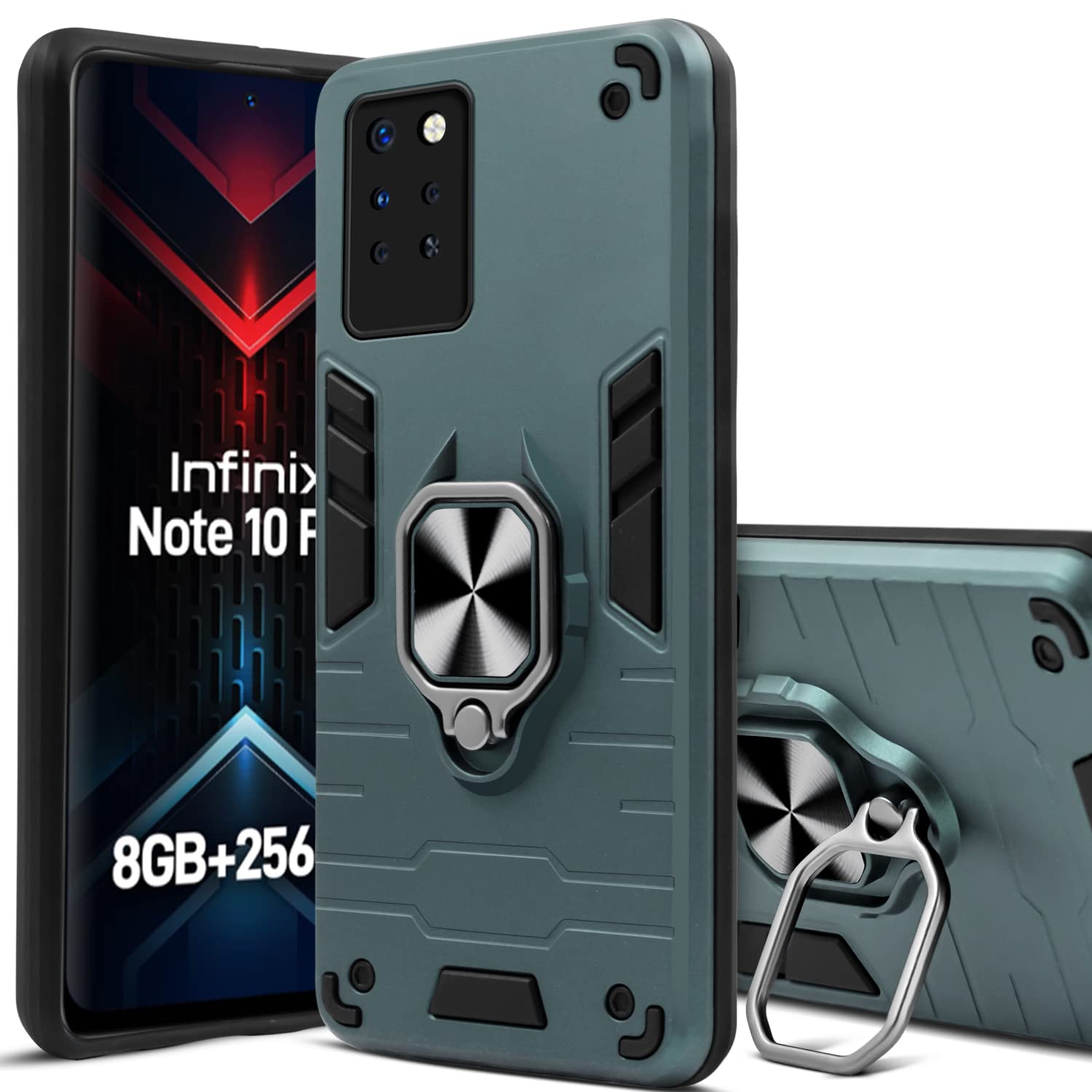 For Infinix Note 10 Pro Back Cover Case (Dual Layer Hybrid | Ring Holder & Kickstand | 360 Degree Shockproof Protection)