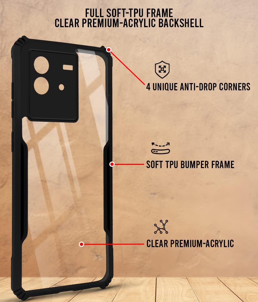 For Vivo iQOO Neo 6 Back Cover Case (Shockproof with Polycarbonate Clear Panel)