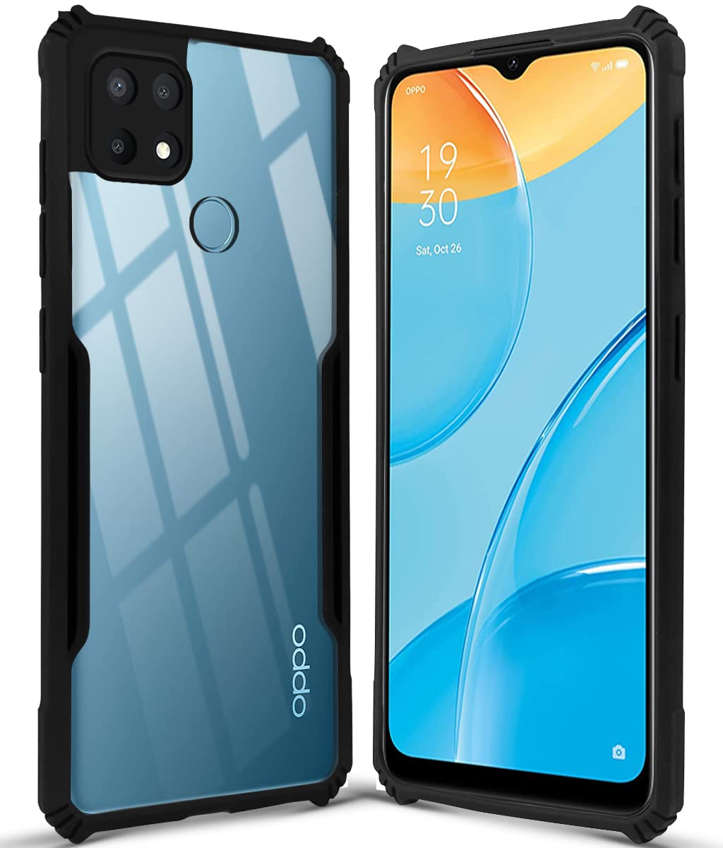 For Oppo A15 | Oppo A15s Back Cover Case (Crystal Glass Back | Camera Protection | Shockproof Bumpers)