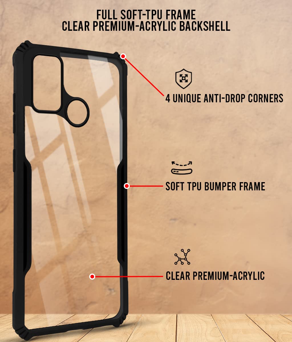 For Realme 7i Back Cover Case ( Shockproof with Polycarbonate Clear Panel | Professional Black)