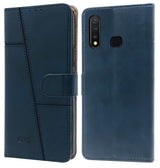 For Vivo Y19 | Y5s Flip Cover Case Stitched Leather Finish | Magnetic Closure | Inner TPU | Foldable Stand | Wallet Card Slots)