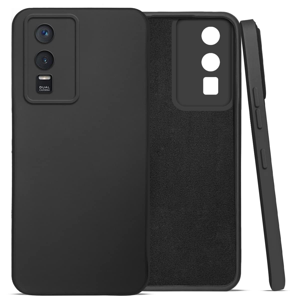 For Vivo Y76 5G | Y76s 5G Back Cover Case ( Matte Silicone with Inside Fiber cloth |Black )