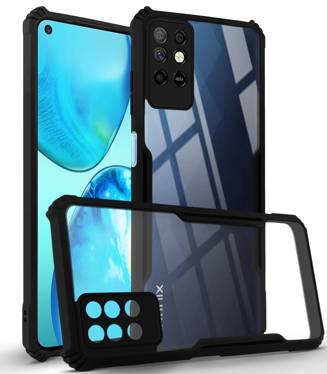 For Infinix Note 8i Back Cover Case (Shockproof with Polycarbonate Clear Panel | Professional Black)